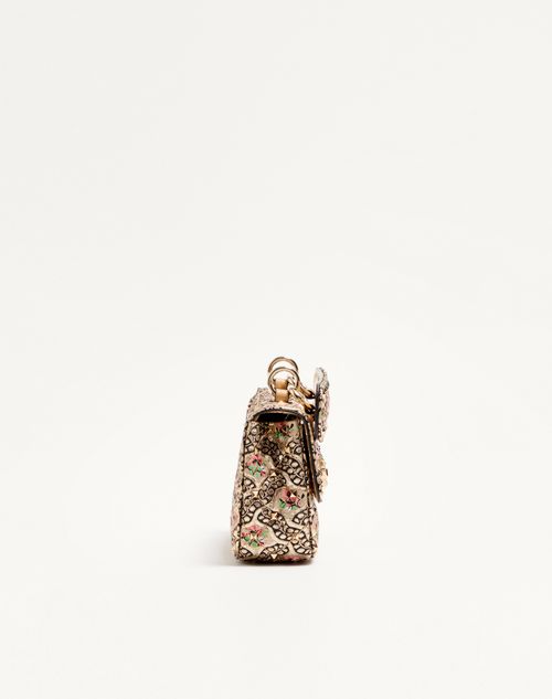 Valentino Garavani - Valentino Garavani Rockstud Spike Small Bag In Papier Floral Jacquard Fabric - Gold/multicolour - Woman - Shoulder Bags